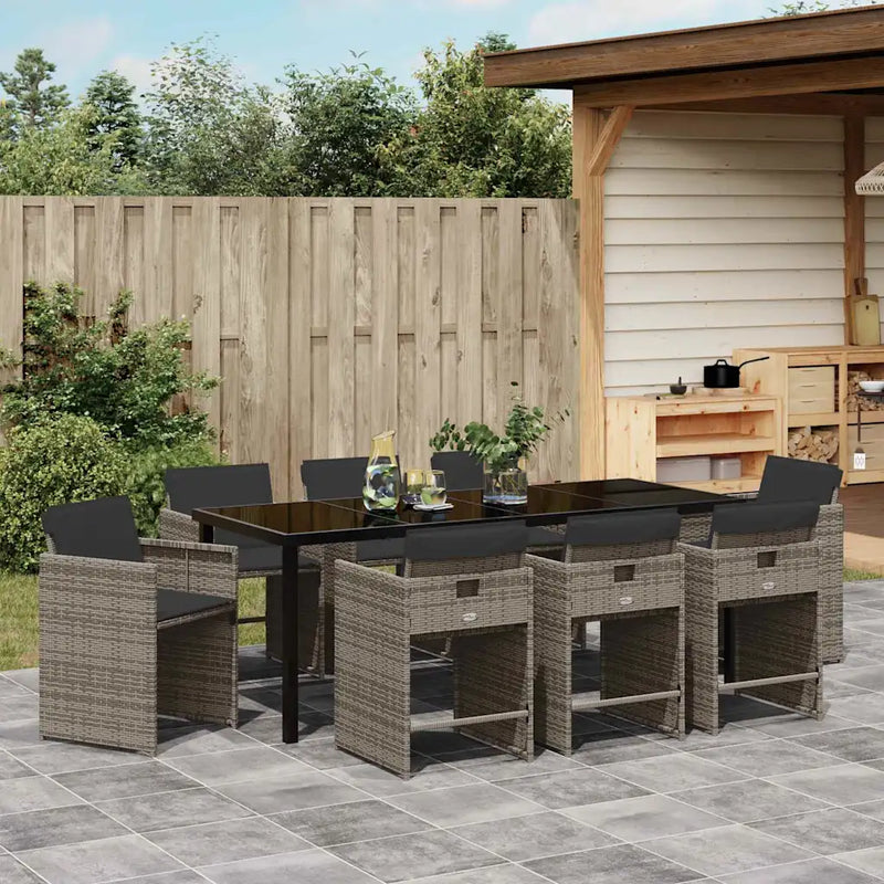 Garden Dining Set 9 pcs Grey Poly Rattan