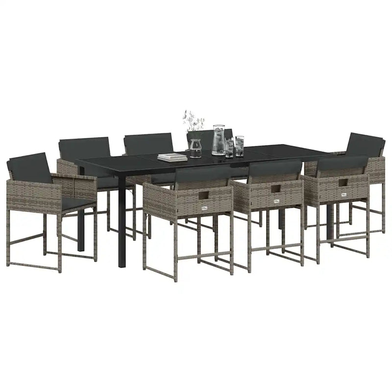 Garden Dining Set 9 pcs Grey Poly Rattan