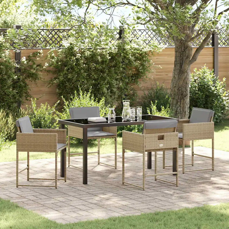 Garden Dining Set 5 pcs Beige Poly Rattan