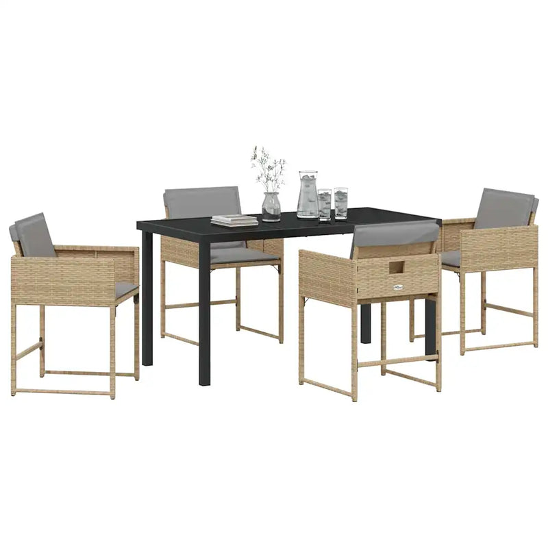 Garden Dining Set 5 pcs Beige Poly Rattan