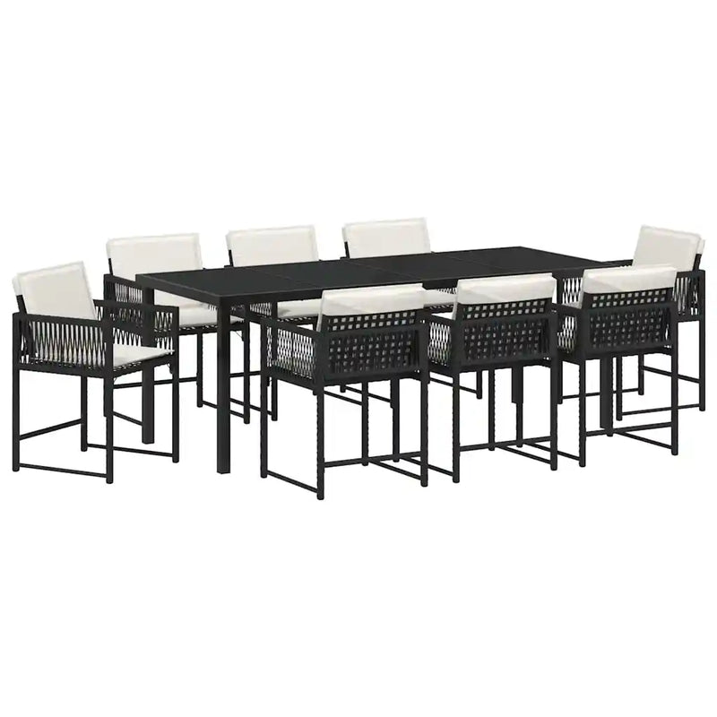 Garden Dining Set 9 pcs Black Poly Rattan
