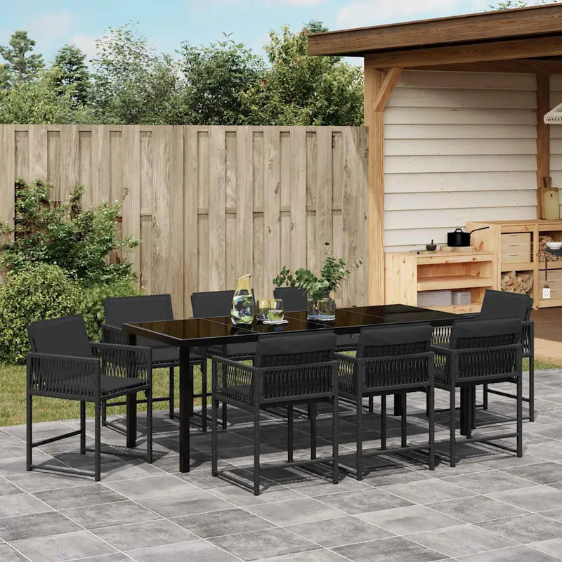 Garden Dining Set 9 pcs Black Poly Rattan