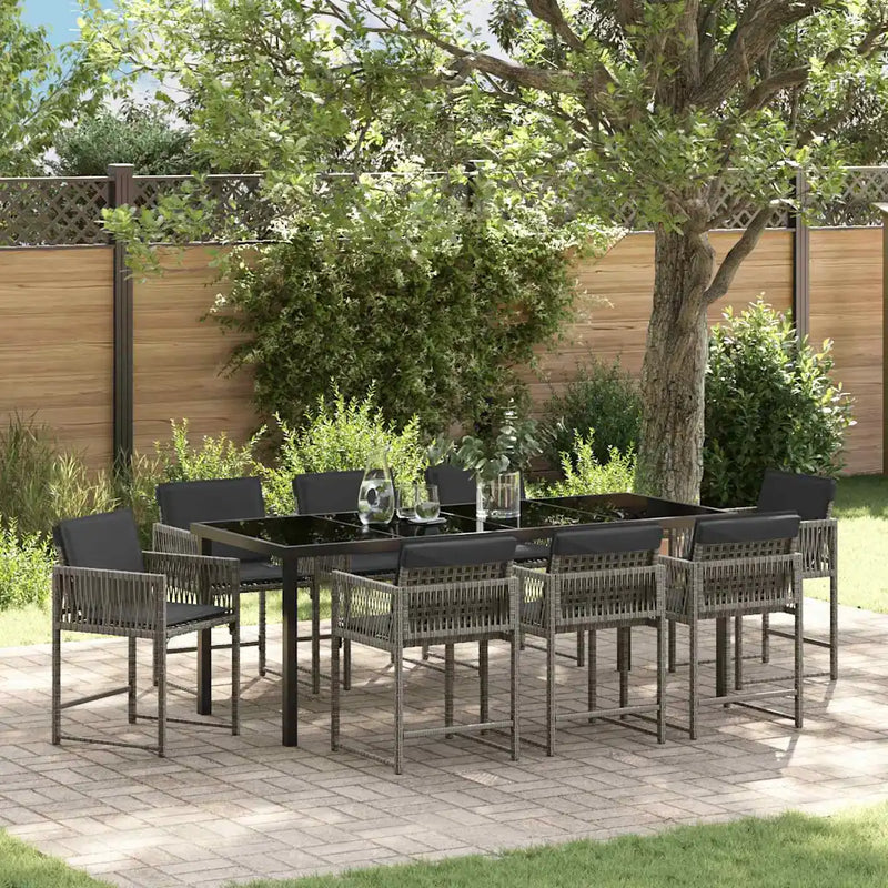 Garden Dining Set 9 pcs Grey Poly Rattan