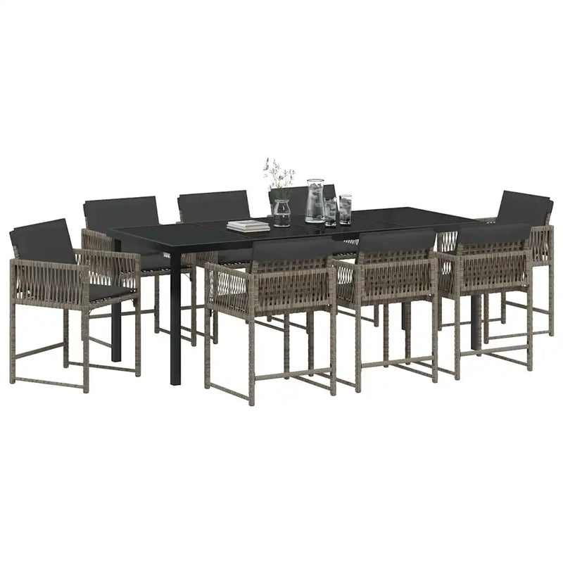 Garden Dining Set 9 pcs Grey Poly Rattan