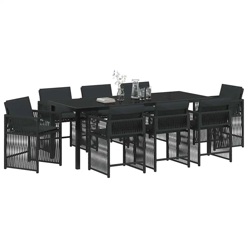 Garden Dining Set 9 pcs Black Poly Rattan