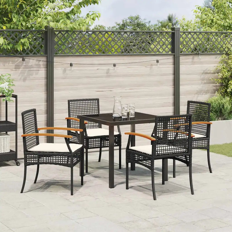 Garden Dining Set with Cushion 5 pcs Black Rattan