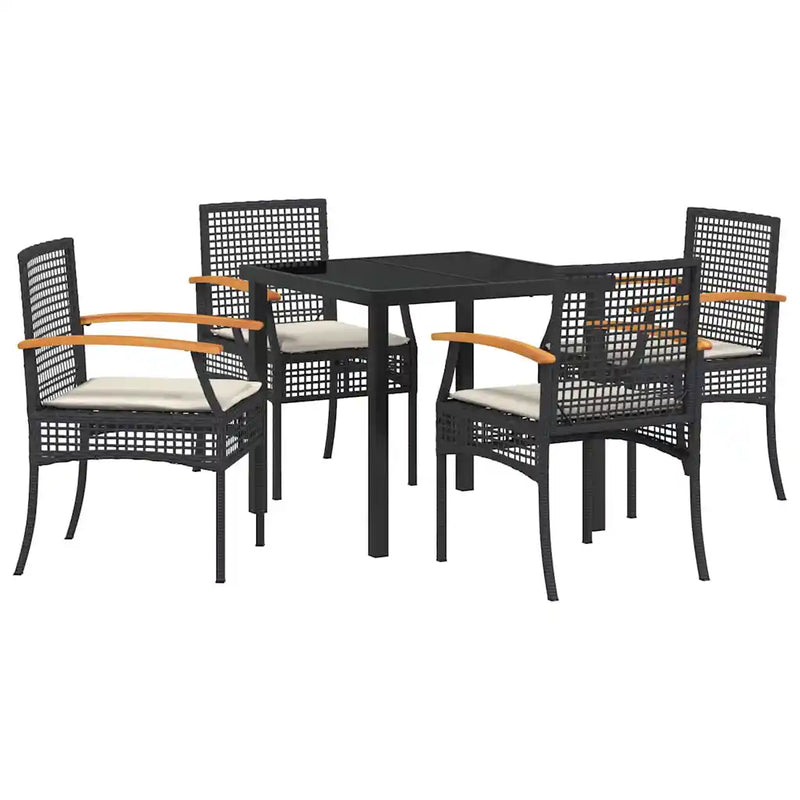 Garden Dining Set with Cushion 5 pcs Black Rattan