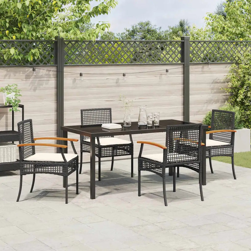 Garden Dining Set with Cushion 5 pcs Black Rattan
