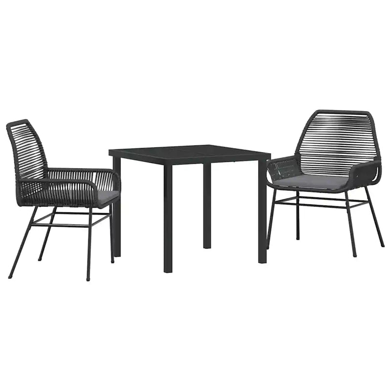 Garden Dining Set with Cushion 3 pcs Black Poly Rattan