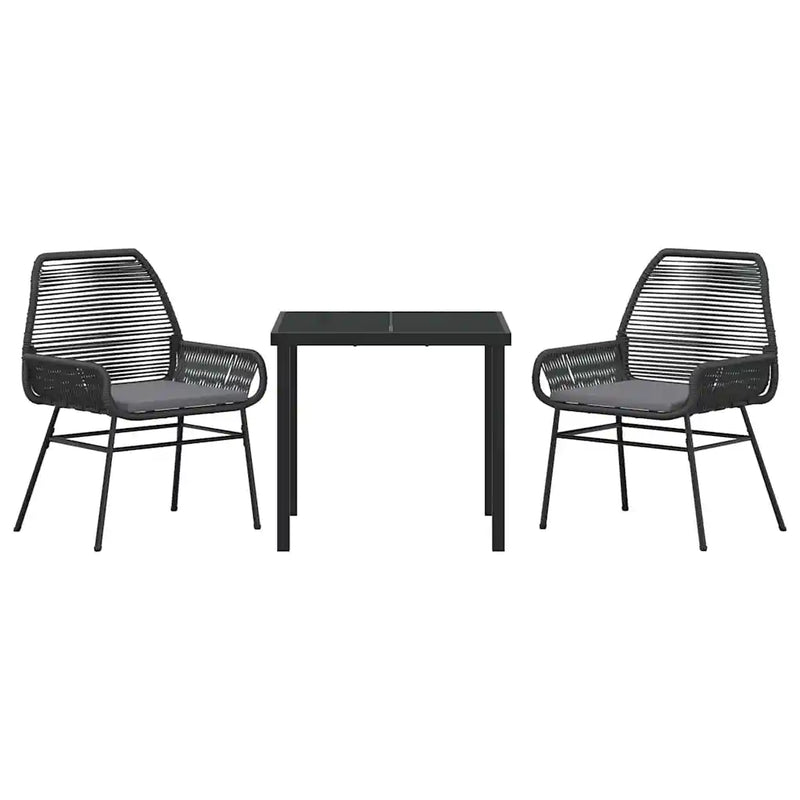Garden Dining Set with Cushion 3 pcs Black Poly Rattan