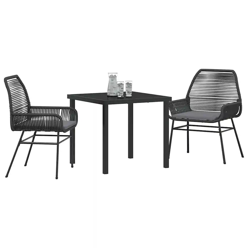 Garden Dining Set with Cushion 3 pcs Black Poly Rattan
