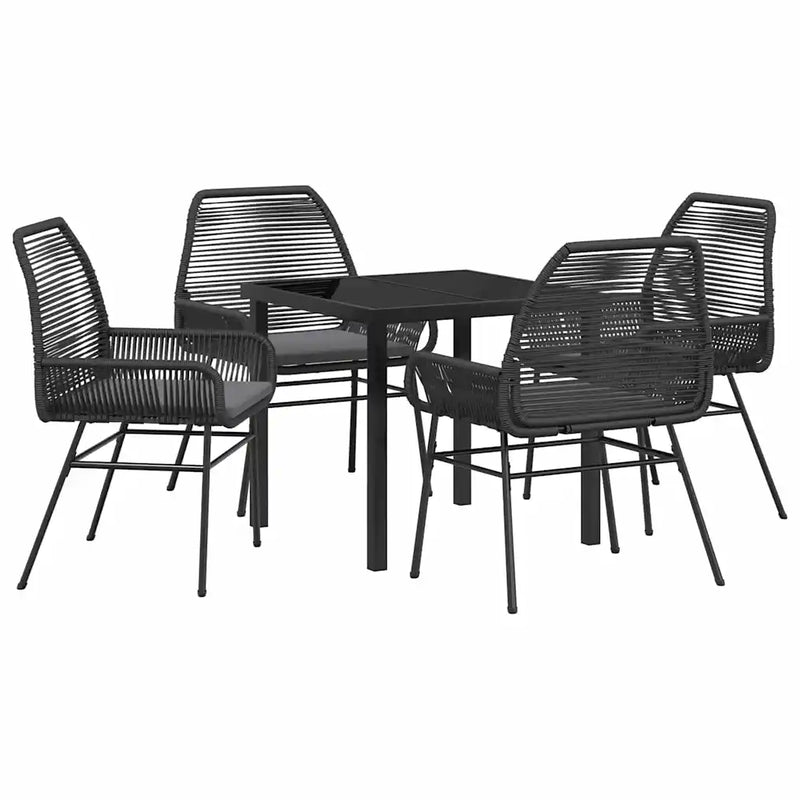 Garden Dining Set with Cushion 5 pcs Black Poly Rattan