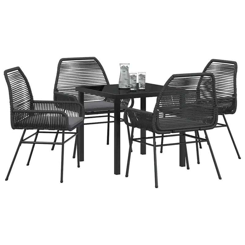 Garden Dining Set with Cushion 5 pcs Black Poly Rattan