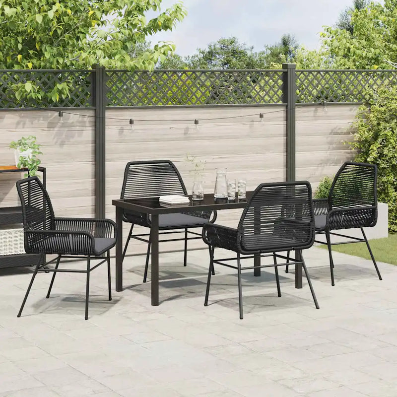 Garden Dining Set with Cushion 5 pcs Black Poly Rattan
