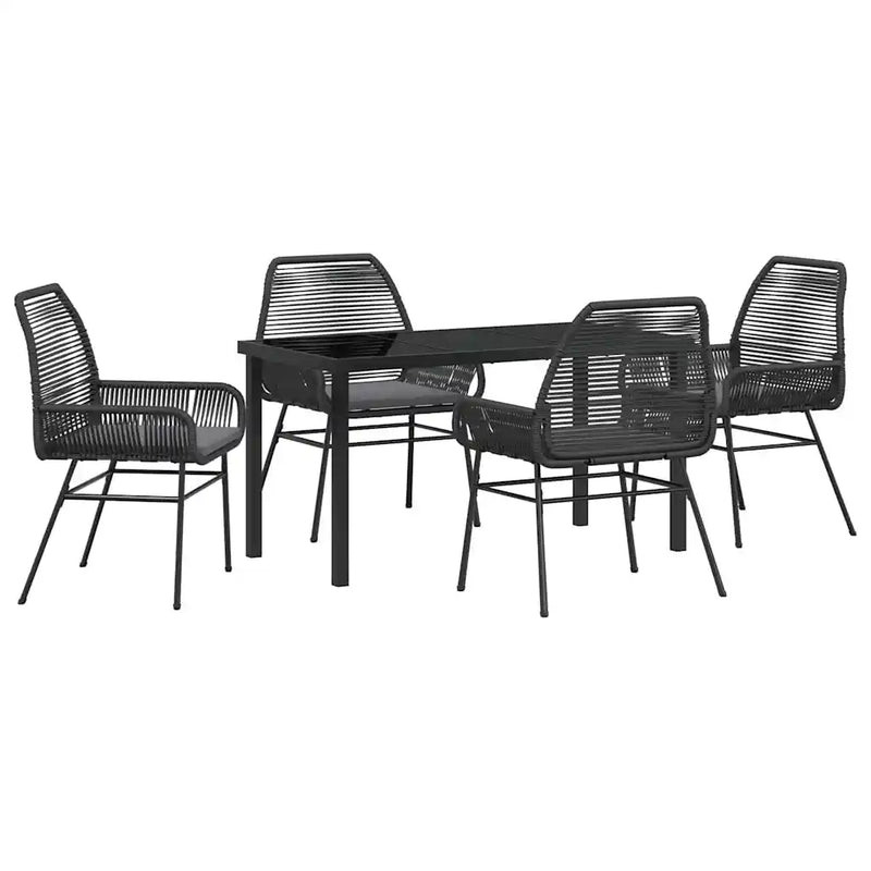 Garden Dining Set with Cushion 5 pcs Black Poly Rattan