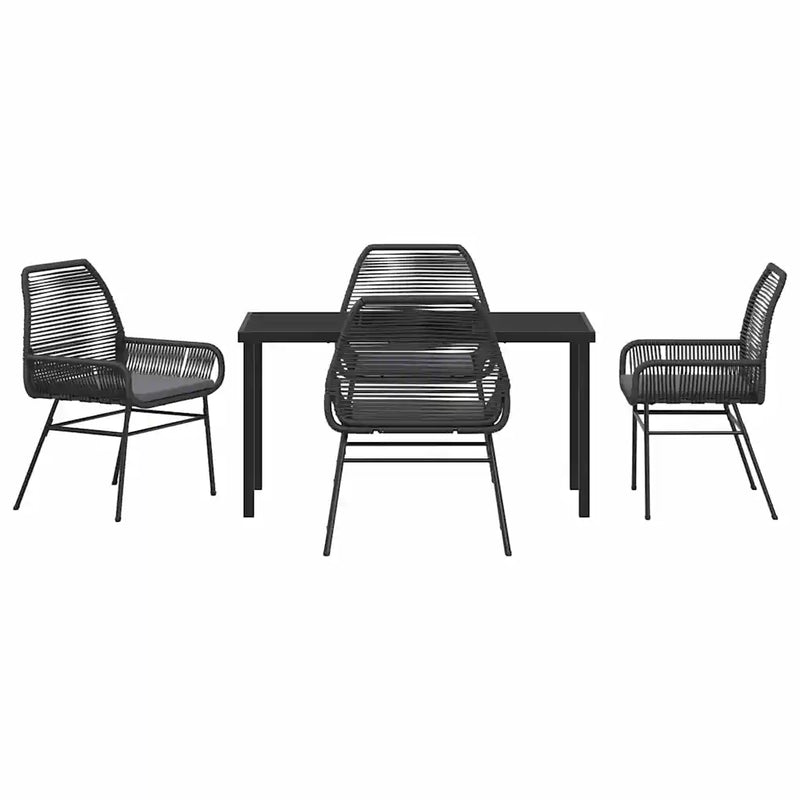 Garden Dining Set with Cushion 5 pcs Black Poly Rattan
