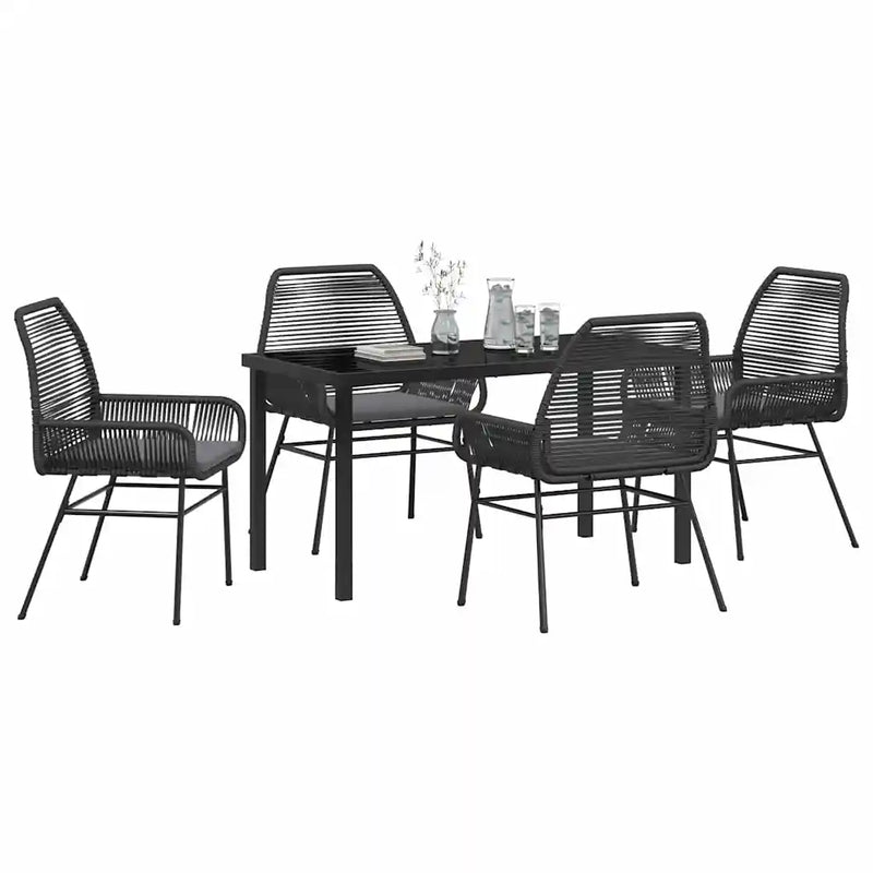 Garden Dining Set with Cushion 5 pcs Black Poly Rattan