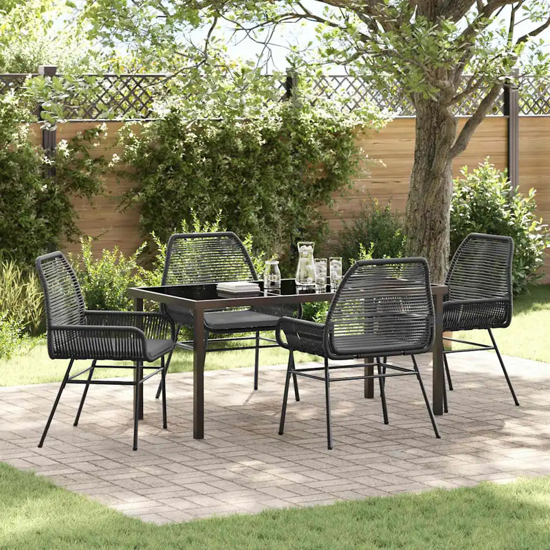 Garden Dining Set with Cushion 5 pcs Black Poly Rattan