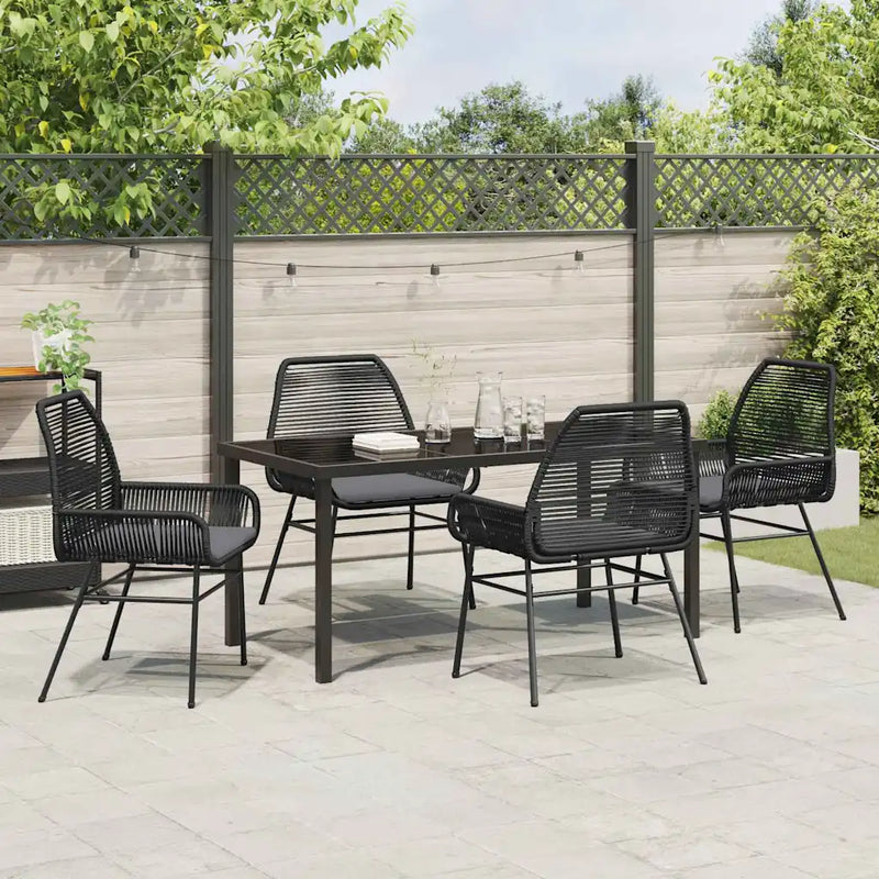 Garden Dining Set with Cushion 5 pcs Black Poly Rattan