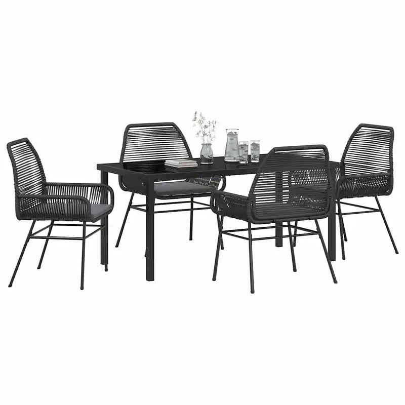 Garden Dining Set with Cushion 5 pcs Black Poly Rattan