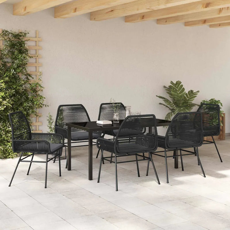 Garden Dining Set with Cushion 7 pcs Black Poly Rattan