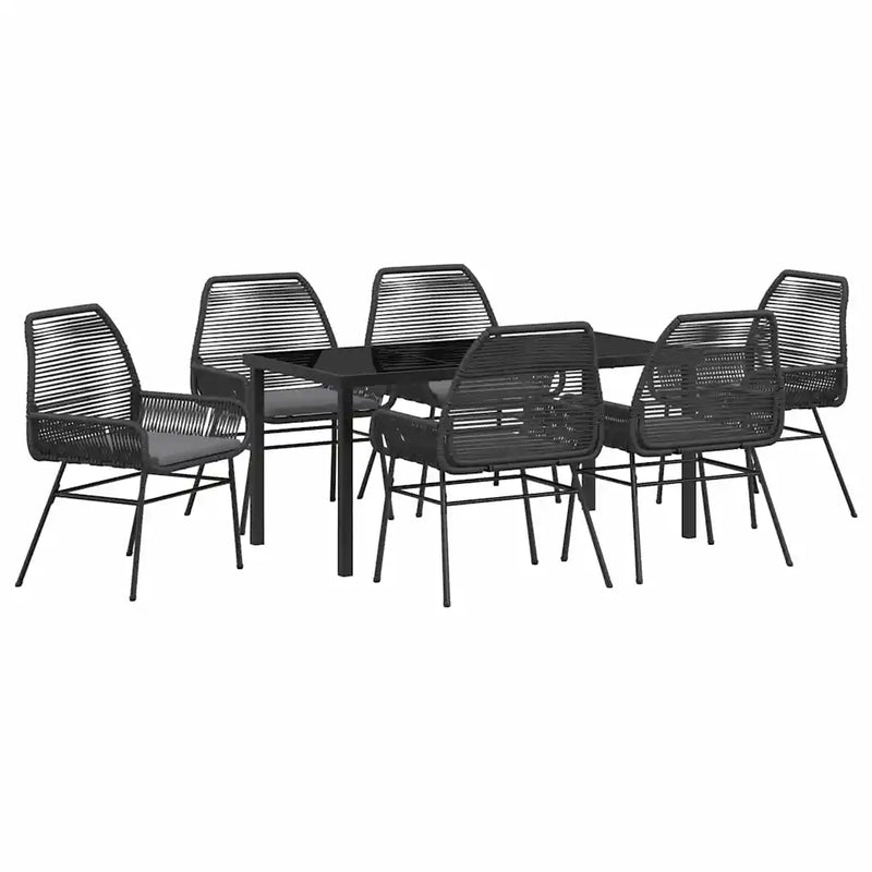 Garden Dining Set with Cushion 7 pcs Black Poly Rattan