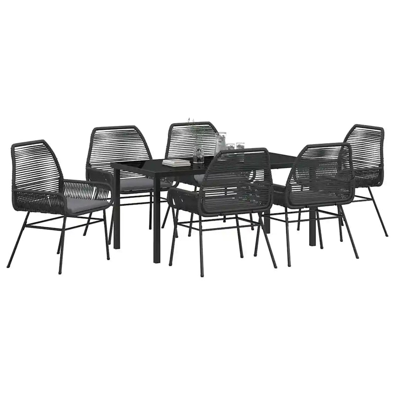 Garden Dining Set with Cushion 7 pcs Black Poly Rattan