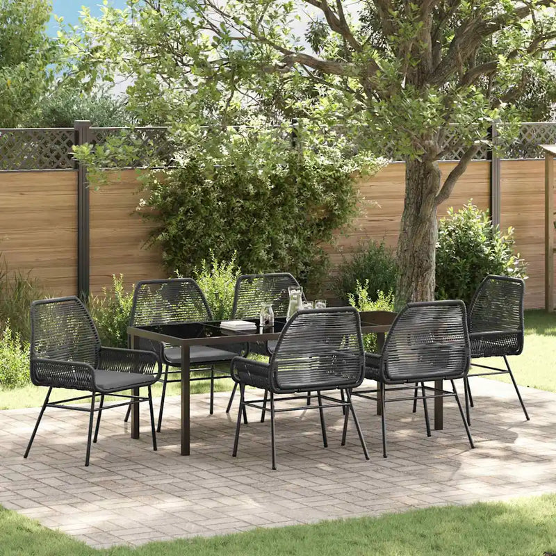 Garden Dining Set with Cushion 7 pcs Black Poly Rattan