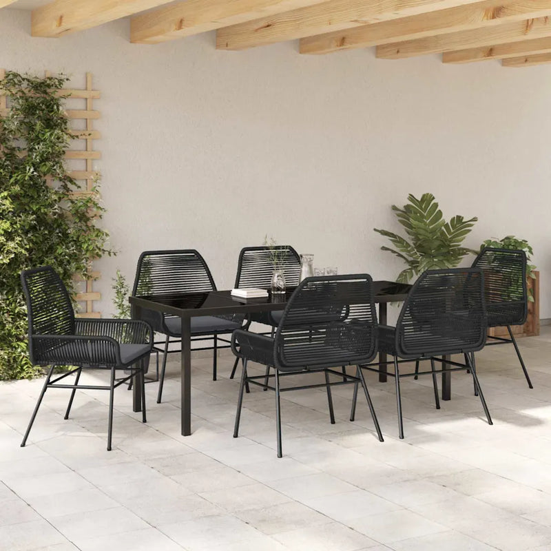 Garden Dining Set with Cushion 7 pcs Black Poly Rattan