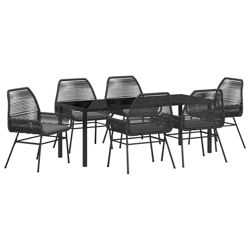 Garden Dining Set with Cushion 7 pcs Black Poly Rattan