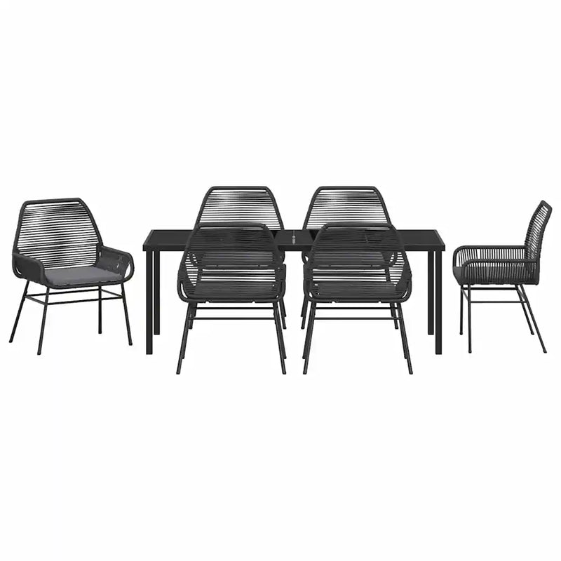 Garden Dining Set with Cushion 7 pcs Black Poly Rattan
