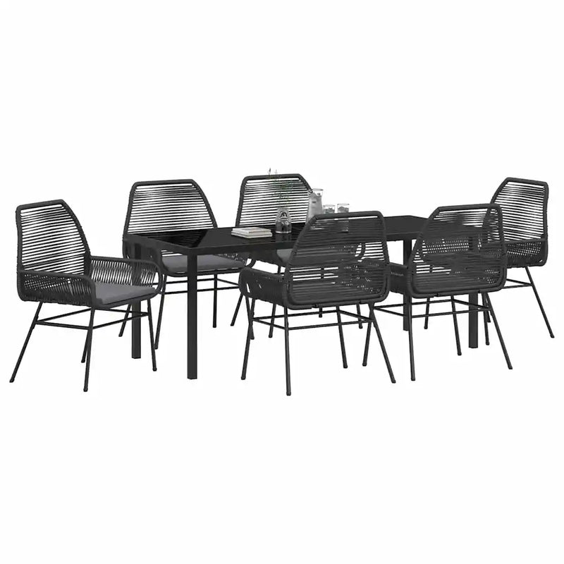 Garden Dining Set with Cushion 7 pcs Black Poly Rattan