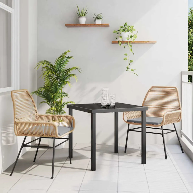 Garden Dining Set with Cushion 3 pcs Brown Poly Rattan