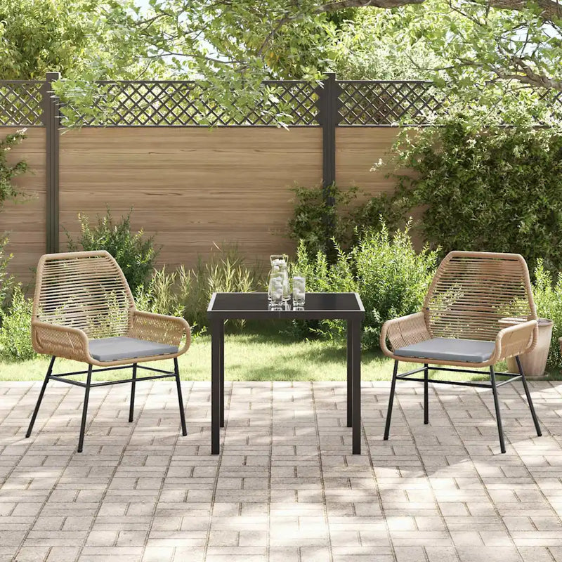 Garden Dining Set with Cushion 3 pcs Brown Poly Rattan