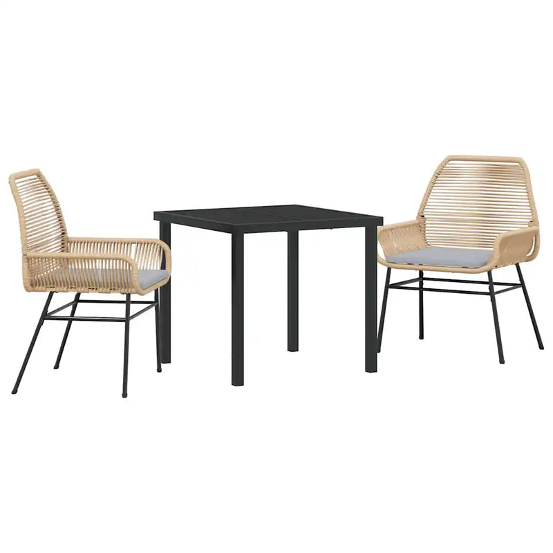 Garden Dining Set with Cushion 3 pcs Brown Poly Rattan