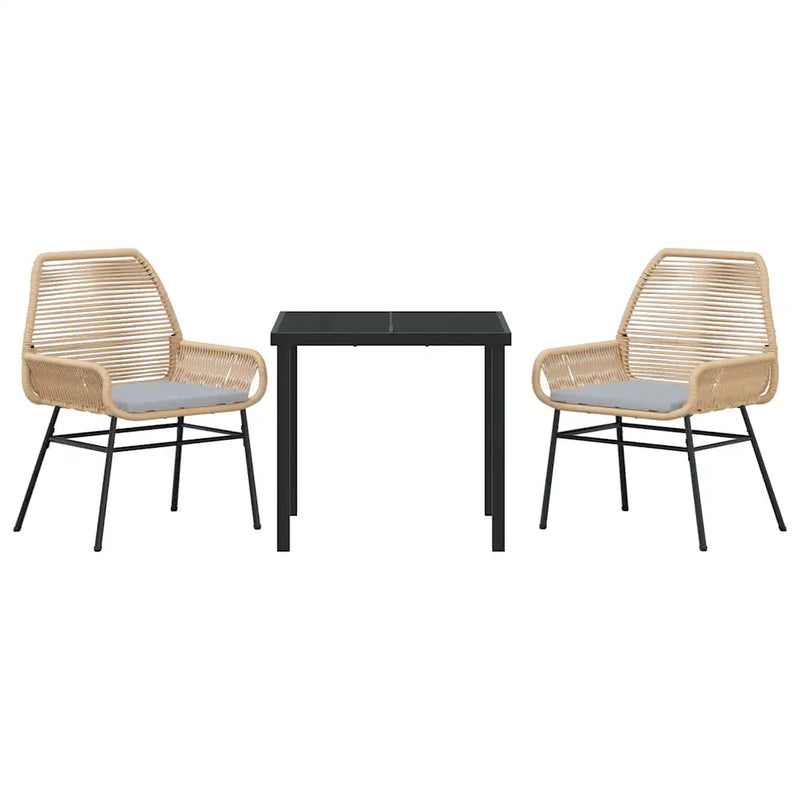 Garden Dining Set with Cushion 3 pcs Brown Poly Rattan
