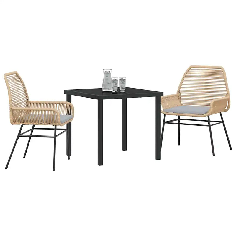 Garden Dining Set with Cushion 3 pcs Brown Poly Rattan