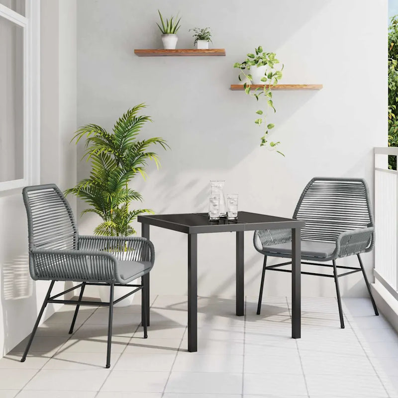 Garden Dining Set with Cushion 3 pcs Grey Poly Rattan