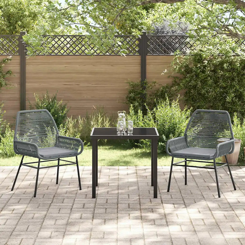 Garden Dining Set with Cushion 3 pcs Grey Poly Rattan