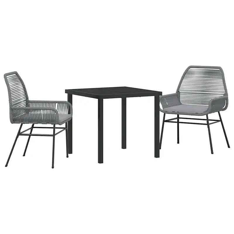 Garden Dining Set with Cushion 3 pcs Grey Poly Rattan