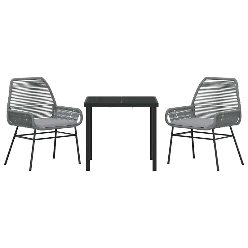 Garden Dining Set with Cushion 3 pcs Grey Poly Rattan