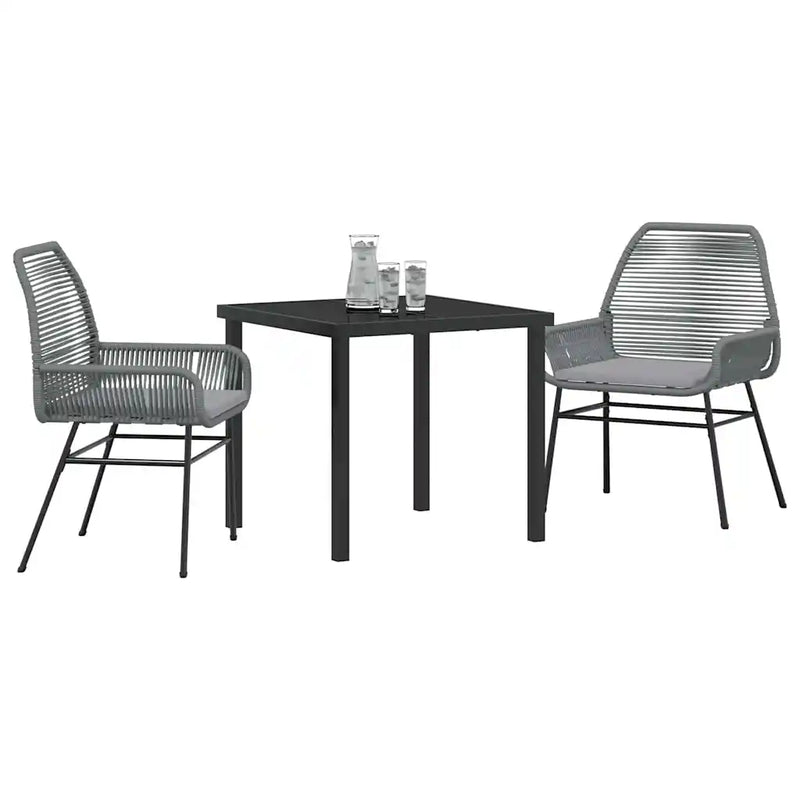 Garden Dining Set with Cushion 3 pcs Grey Poly Rattan