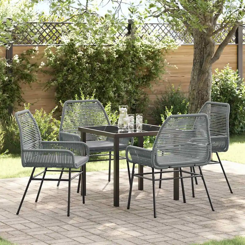Garden Dining Set with Cushion 5 pcs Grey Poly Rattan
