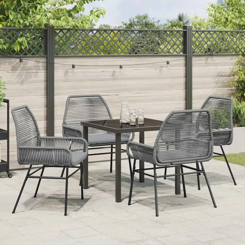 Garden Dining Set with Cushion 5 pcs Grey Poly Rattan