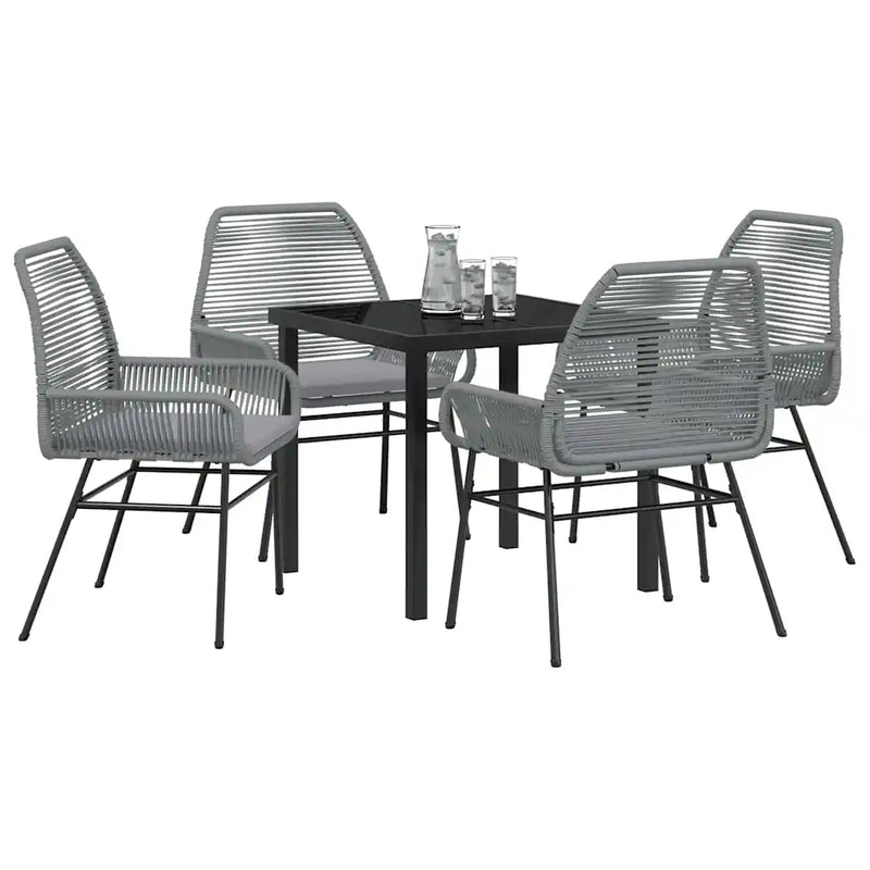 Garden Dining Set with Cushion 5 pcs Grey Poly Rattan