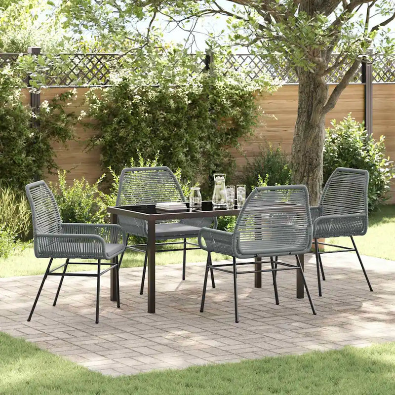 Garden Dining Set with Cushion 5 pcs Grey Poly Rattan