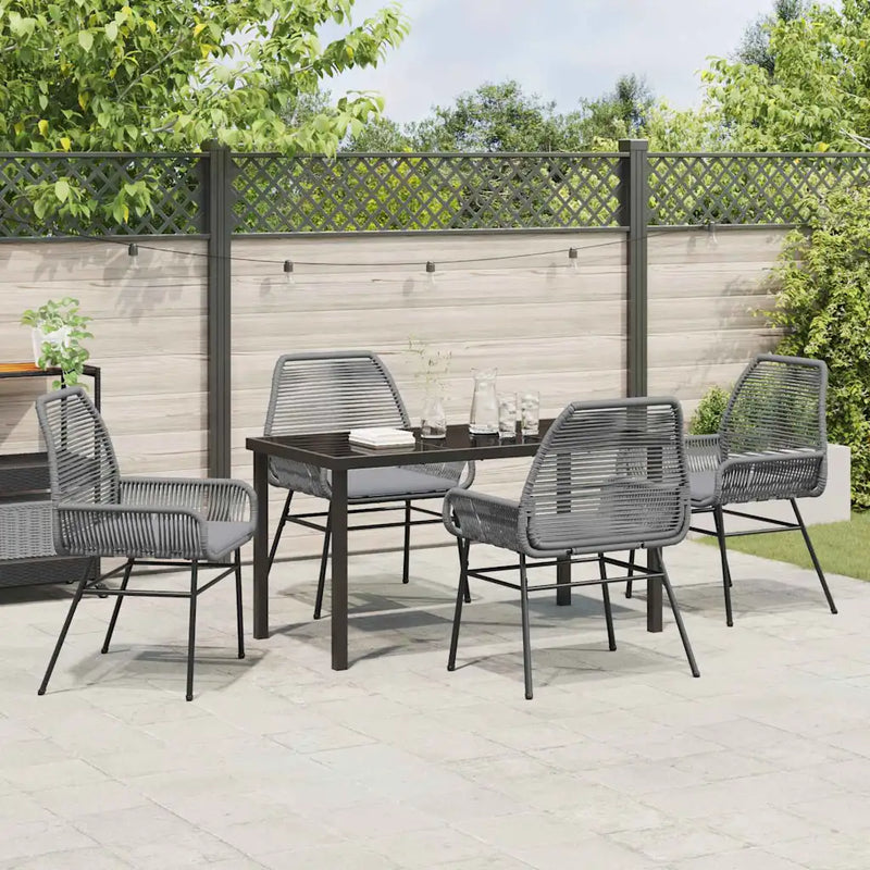 Garden Dining Set with Cushion 5 pcs Grey Poly Rattan