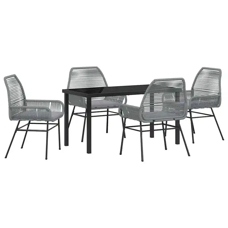 Garden Dining Set with Cushion 5 pcs Grey Poly Rattan