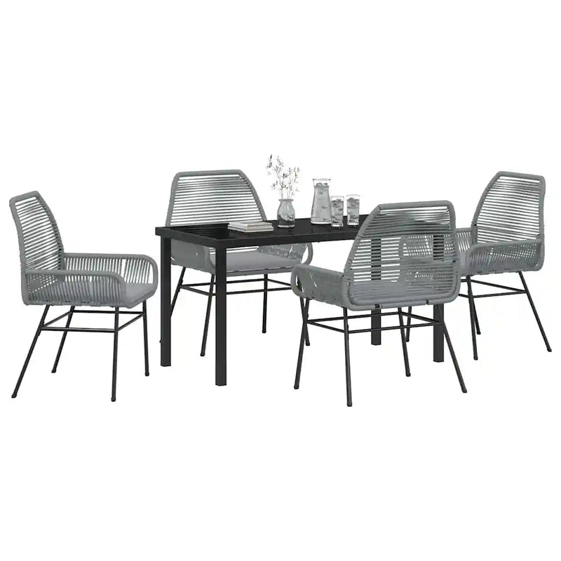 Garden Dining Set with Cushion 5 pcs Grey Poly Rattan