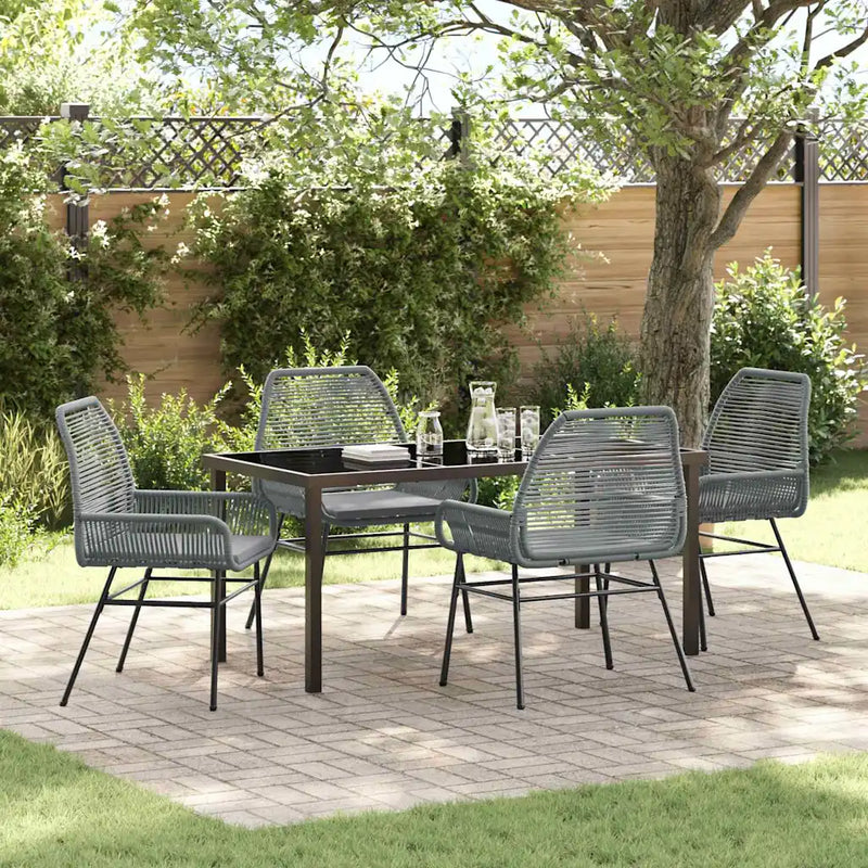 Garden Dining Set with Cushion 5 pcs Grey Poly Rattan